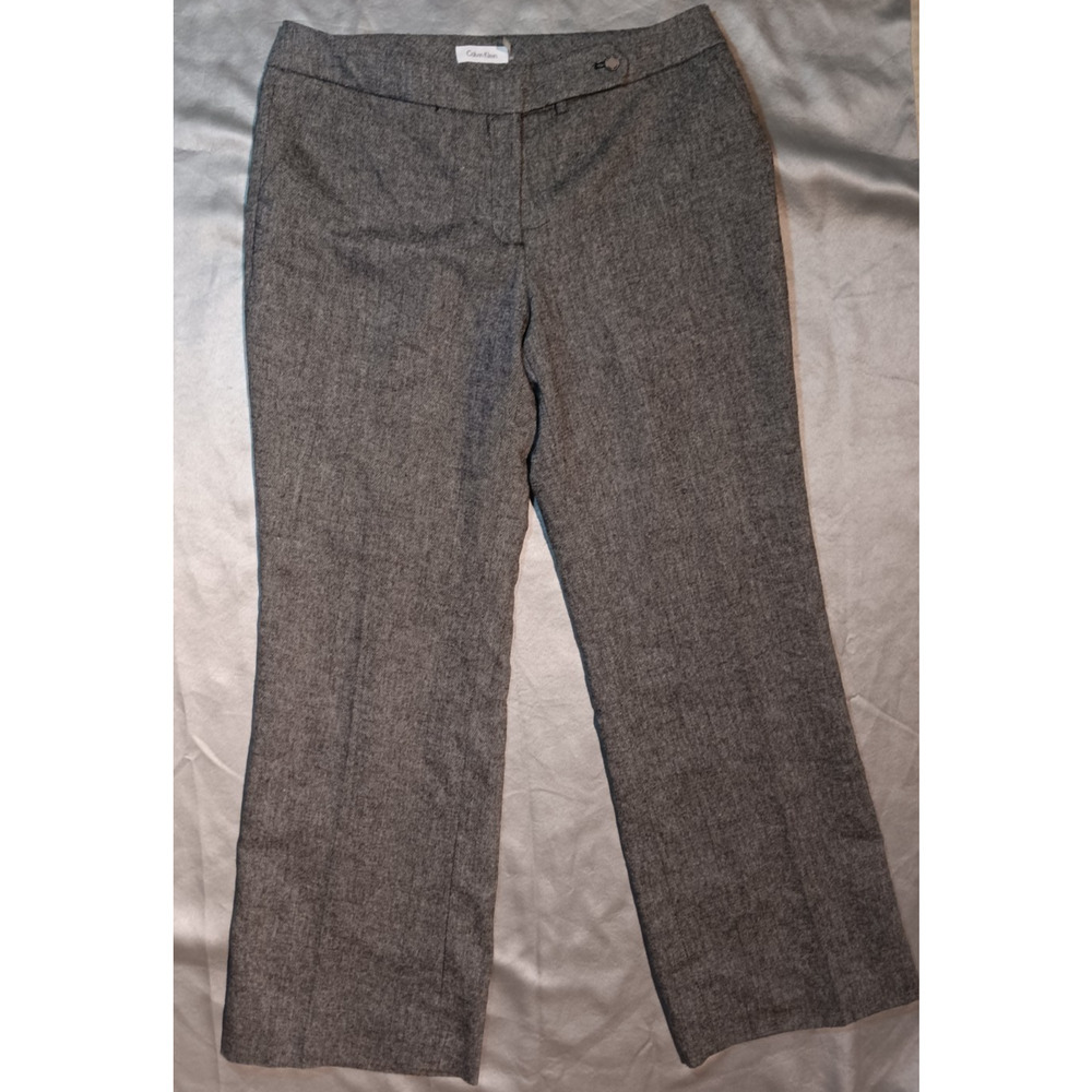 Calvin Klein Womens Pants Size 14 Gray Wool Blend Office Career Trouser Flair